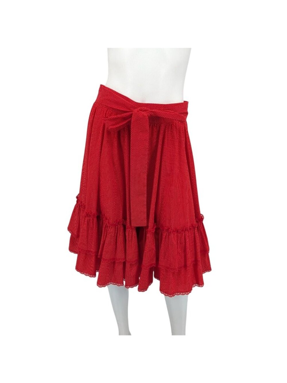 Vtg 70s Ruffle Tiered Skirt Polka Dot Midi Fashions By Bettye Cottage USA Medium